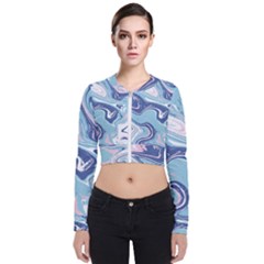 Blue Vivid Marble Pattern Long Sleeve Zip Up Bomber Jacket by goljakoff