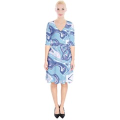 Blue Vivid Marble Pattern Wrap Up Cocktail Dress by goljakoff