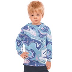 Blue Vivid Marble Pattern Kids  Hooded Pullover by goljakoff