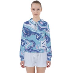 Blue Vivid Marble Pattern Women s Tie Up Sweat by goljakoff