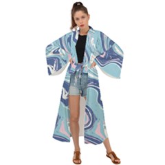 Blue Vivid Marble Pattern Maxi Kimono by goljakoff