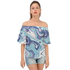 Blue Vivid Marble Pattern Off Shoulder Short Sleeve Top by goljakoff