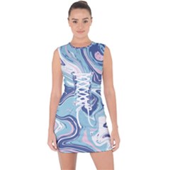 Blue Vivid Marble Pattern Lace Up Front Bodycon Dress by goljakoff