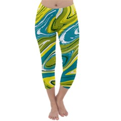 Green Vivid Marble Pattern Capri Winter Leggings  by goljakoff