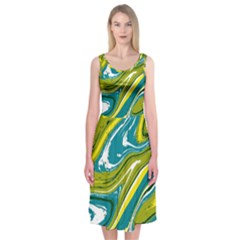 Green Vivid Marble Pattern Midi Sleeveless Dress by goljakoff