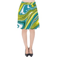 Green Vivid Marble Pattern Velvet High Waist Skirt by goljakoff