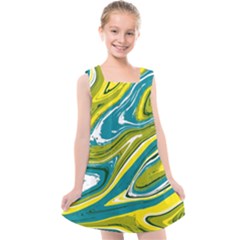 Green Vivid Marble Pattern Kids  Cross Back Dress by goljakoff