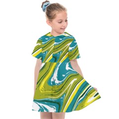 Green Vivid Marble Pattern Kids  Sailor Dress by goljakoff