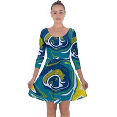 Green Vivid Marble Pattern 14 Quarter Sleeve Skater Dress