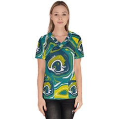 Green Vivid Marble Pattern 14 Women s V-neck Scrub Top by goljakoff