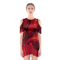 Red Vivid Marble Pattern 15 Shoulder Cutout One Piece Dress by goljakoff