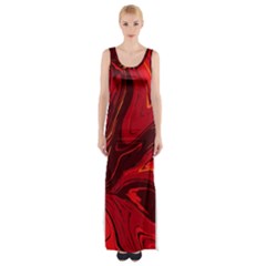 Red Vivid Marble Pattern 15 Thigh Split Maxi Dress by goljakoff