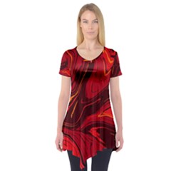 Red Vivid Marble Pattern 15 Short Sleeve Tunic  by goljakoff