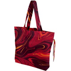 Red Vivid Marble Pattern 15 Drawstring Tote Bag by goljakoff