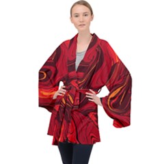 Red Vivid Marble Pattern 15 Long Sleeve Velvet Kimono  by goljakoff
