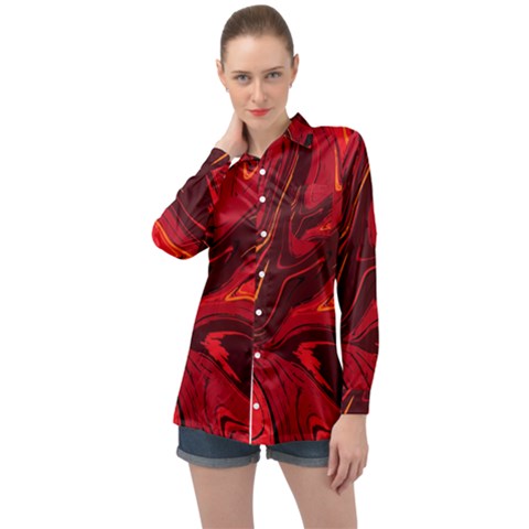Red Vivid Marble Pattern 15 Long Sleeve Satin Shirt by goljakoff