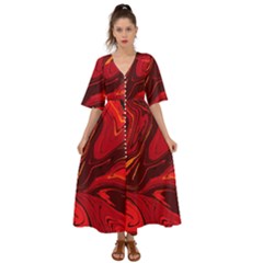 Red Vivid Marble Pattern 15 Kimono Sleeve Boho Dress by goljakoff