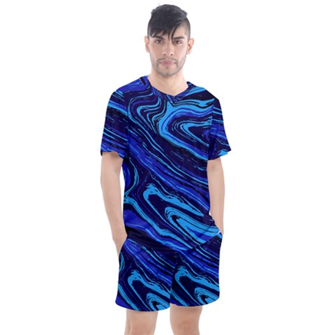 Blue Vivid Marble Pattern 16 Men s Mesh Tee And Shorts Set by goljakoff