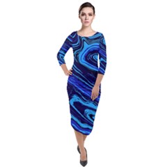 Blue Vivid Marble Pattern 16 Quarter Sleeve Midi Velour Bodycon Dress by goljakoff