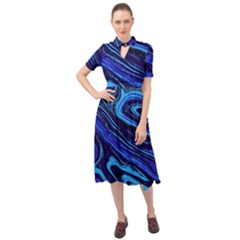 Blue Vivid Marble Pattern 16 Keyhole Neckline Chiffon Dress by goljakoff