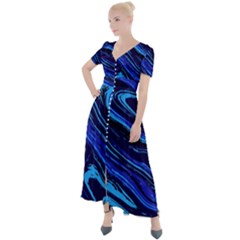 Blue Vivid Marble Pattern 16 Button Up Short Sleeve Maxi Dress by goljakoff