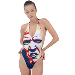 Trump Pop Art Backless Halter One Piece Swimsuit by goljakoff