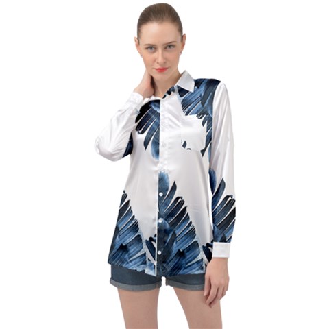 Blue Banana Leaves Long Sleeve Satin Shirt by goljakoff