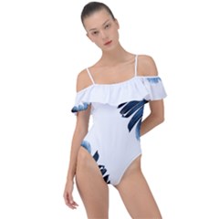 Blue Banana Leaves Frill Detail One Piece Swimsuit by goljakoff