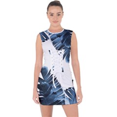 Blue Banana Leaves Lace Up Front Bodycon Dress