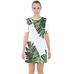 Green Banana Leaves Sixties Short Sleeve Mini Dress