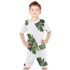 Green Banana Leaves Kids  Tee And Shorts Set by goljakoff