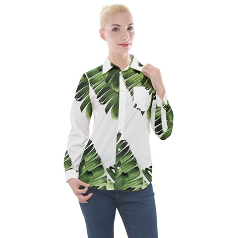 Green Banana Leaves Women s Long Sleeve Pocket Shirt by goljakoff