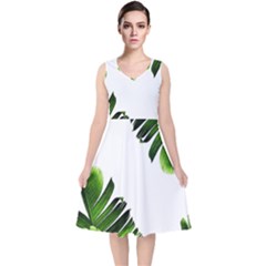 Banana Leaves V-neck Midi Sleeveless Dress  by goljakoff