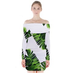 Banana Leaves Long Sleeve Off Shoulder Dress by goljakoff