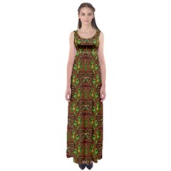 Rainbow Heavy Metal Artificial Leather Lady Among Spring Flowers Empire Waist Maxi Dress by pepitasart