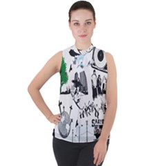 Skater-underground Mock Neck Chiffon Sleeveless Top by PollyParadise