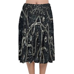 Abstract Surface Artwork Velvet Flared Midi Skirt by dflcprintsclothing