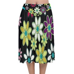 Flowerpower Velvet Flared Midi Skirt