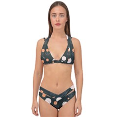 Black Peach White  Double Strap Halter Bikini Set