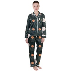 Black Peach White  Satin Long Sleeve Pajamas Set by Sobalvarro