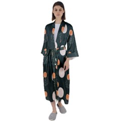 Black Peach White  Maxi Satin Kimono