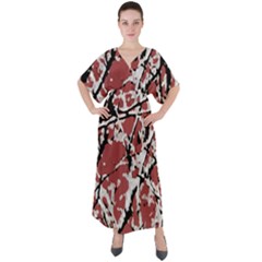 Vibrant Abstract Textured Artwork Print V-neck Boho Style Maxi Dress by dflcprintsclothing