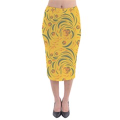 Folk Floral Pattern  Abstract Flowers Surface Design  Seamless Pattern Velvet Midi Pencil Skirt by Eskimos