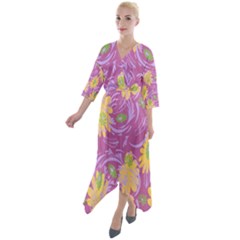 Folk Floral Pattern  Abstract Flowers Surface Design  Seamless Pattern Quarter Sleeve Wrap Front Maxi Dress by Eskimos