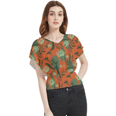 Folk Floral Pattern  Abstract Flowers Surface Design  Seamless Pattern Butterfly Chiffon Blouse by Eskimos