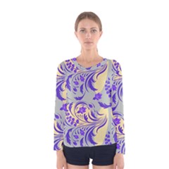 Folk floral pattern. Abstract flowers surface design. Seamless pattern Women s Long Sleeve Tee