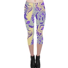 Folk floral pattern. Abstract flowers surface design. Seamless pattern Capri Leggings 