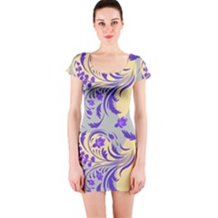 Folk floral pattern. Abstract flowers surface design. Seamless pattern Short Sleeve Bodycon Dress