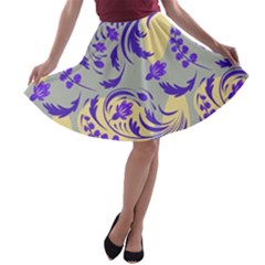 Folk floral pattern. Abstract flowers surface design. Seamless pattern A-line Skater Skirt