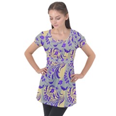 Folk floral pattern. Abstract flowers surface design. Seamless pattern Puff Sleeve Tunic Top